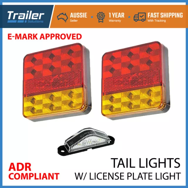 2X Square LED Trailer Tail Trailer Light Stop Indicator Lights &Number Plate 12V