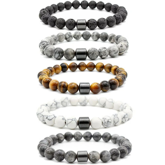 Bracelet à brin de pierres précieuses noir perles d'hématite magnétique énergie guérison yoga