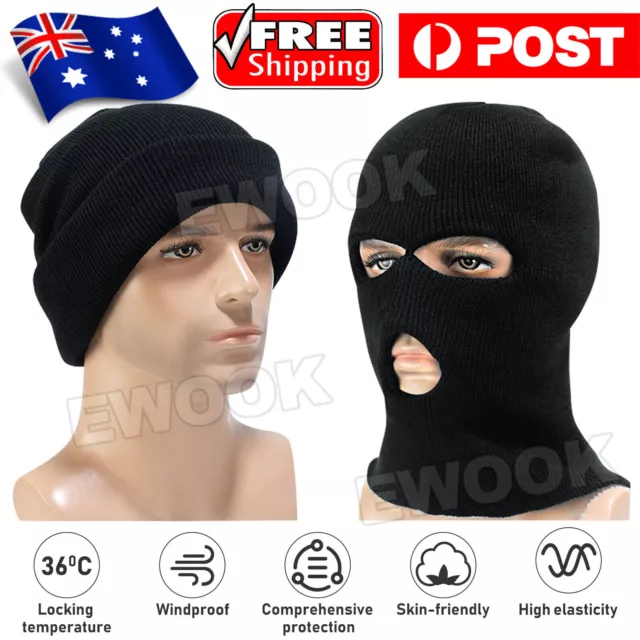 3 Holes Black Balaclava Ski Mask SAS Style Windproof Mask Neck Warmer Beanie Cap