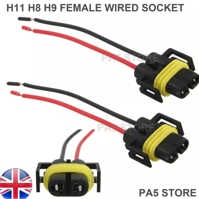 2x H11 H8 H9 Wired Socket Bulb Holders LED HID XENON 12v HALOGEN Fog Head light-