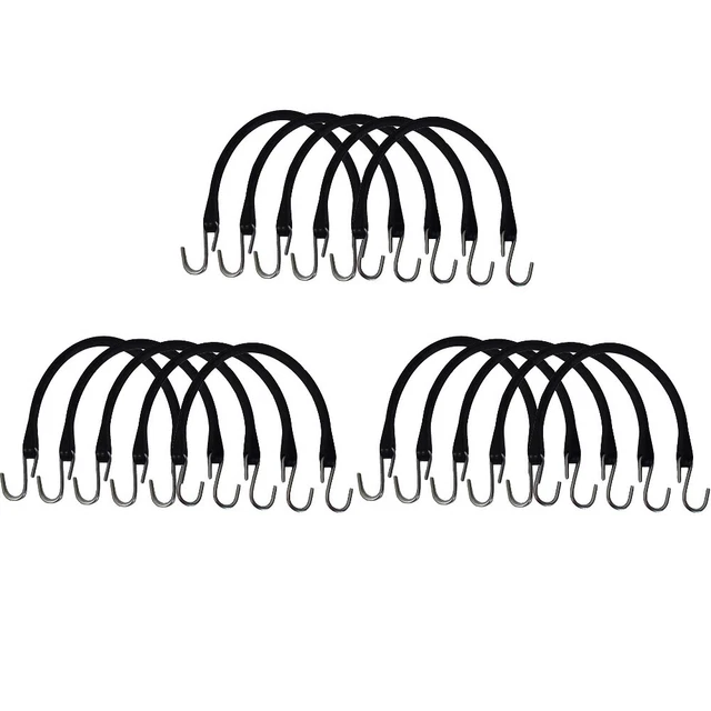 Set of (15) 15" Inch Heavy Duty Natural Rubber Bungee Cords with S Hooks
