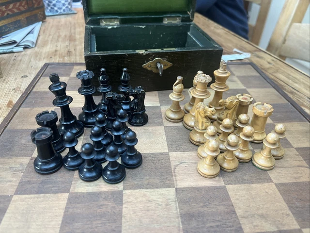 ANTIQUE WEIGHTED CHESS Set With Box (no Board) £52.72 - PicClick UK
