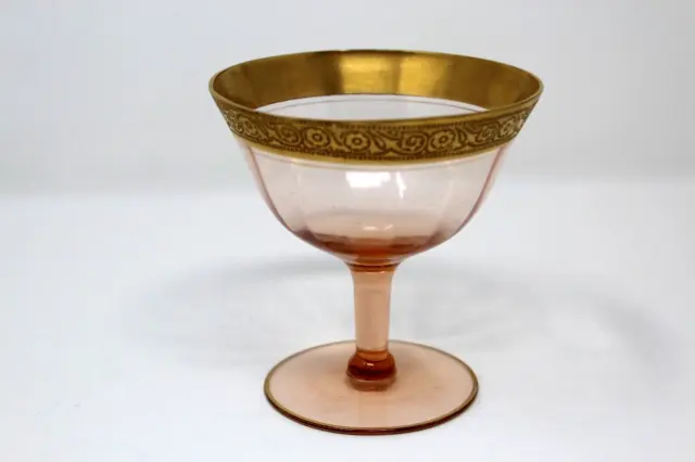 Vintage Tiffin Minton Pink Optic Gold Patterned  Encrusted Sherbet Glass 4''H
