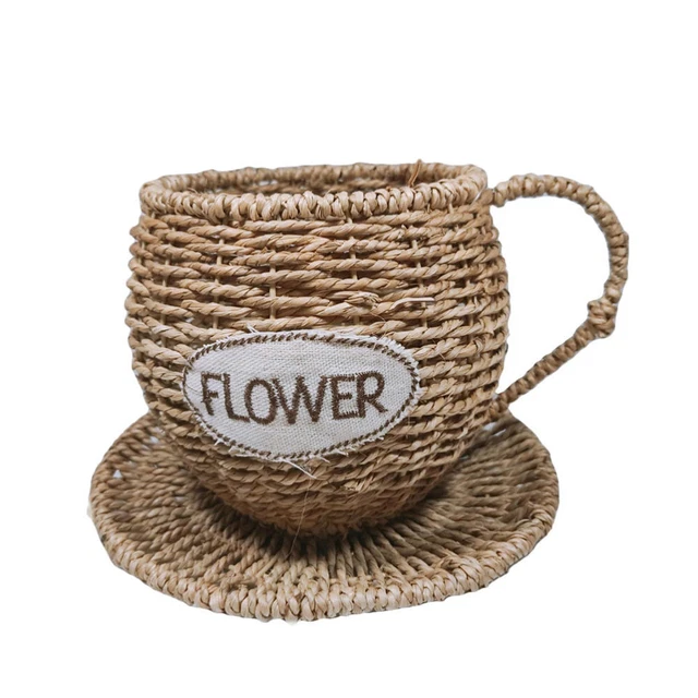 Decorazione desktop tazza da tè intrecciata cesto di fiori vaso per piante minivaso pascolo