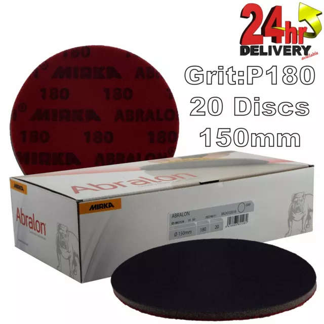 Mirka Abralon 150mm 6" P180 Grit 20x HookNLoop Foam Fine Finishing Discs Pad