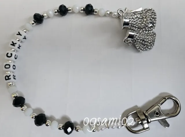 Personalised Bling Dummy Clip Black/white Crystal ❤romany❤boxing gloves
