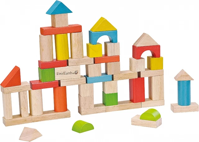 Everearth - EE32569 - Jouet de Premier Age - Seau 50 Cubes en Bois -...