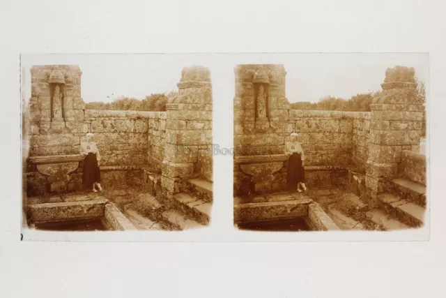 Asian Ruins Women Fashion France Photo Stereo Glass Plate Vintage c1930