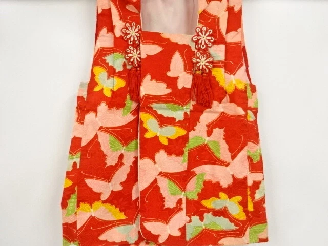 43458# Japanese Kimono / Antique Hifu(Vest For Kids) For Girls / Butterfly