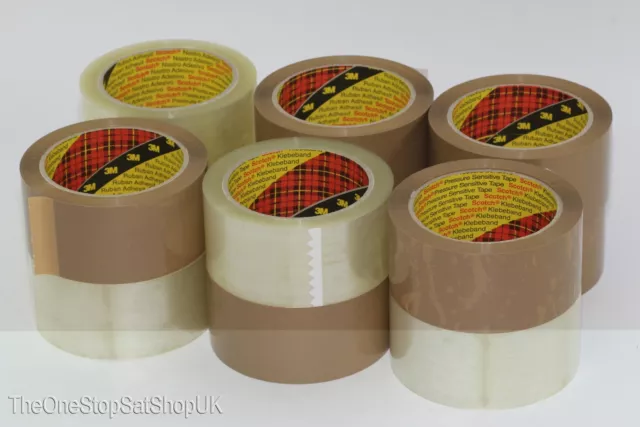 12 Rolls of Parcel Packaging Tape 6 x Buff 6 x Clear 3M Scotch Strong 66m x 48mm