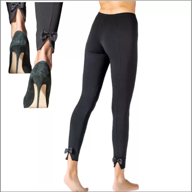 Leggings da donna nero con fiocco cotone elasticizzato Leggins moda elegante