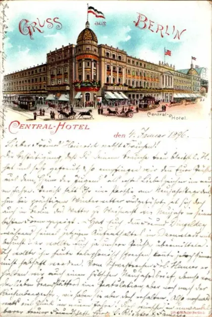 LITHO GRUß AUS BERLIN CENTRAL HOTEL COL. 1896