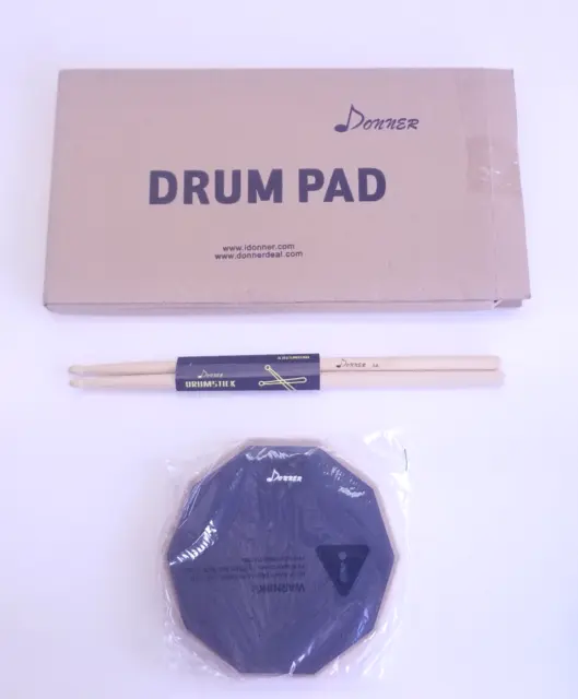 NEW Donner Practice Drum Pad 8” with a Pair Donner Drum Sticks NEW IN BOX