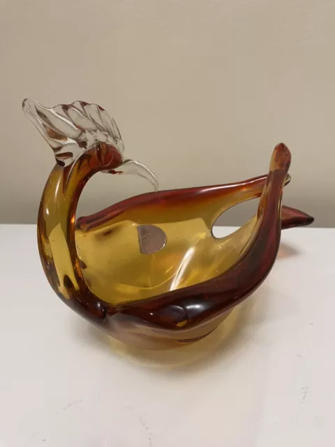 STUNNING UNUSUAL VINTAGE RETRO MURANO Red Yellow GLASS BIRD SWEET BOWL DISH 3