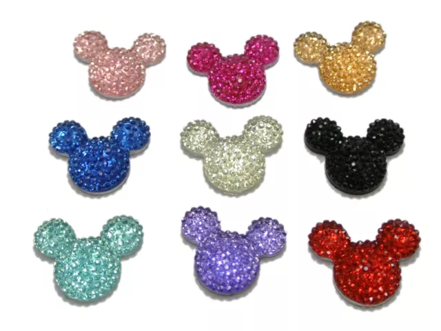 40 Mixed Color Flatback Resin Dotted Rhinestone Gems Mouse Head 24X20mm 3