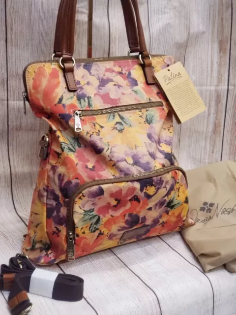 NWT - Patricia Nash Coated Canvas Trapani Convertible Backpack - Rain Forest