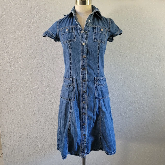 VTG 90S Y2K Tommy Hilfiger Snap front - Cotton Denim Blue Jean Dress - Size  2 $27.08 - PicClick