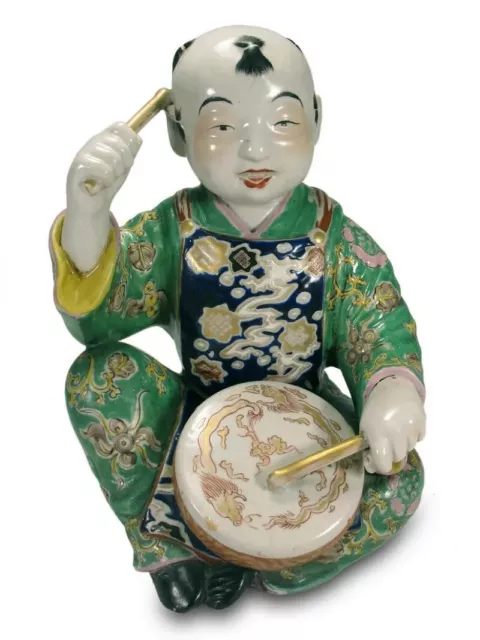 Antique Chinese Pottery Figure Man Playing Drum Beautiful /Joyful Expression