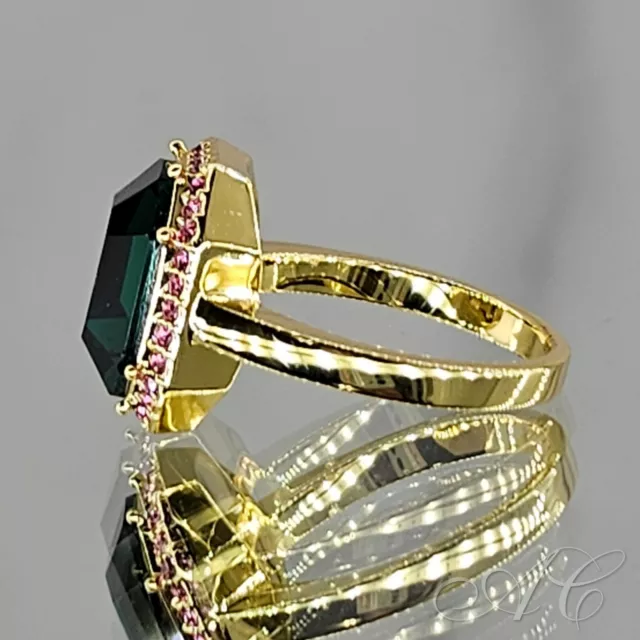Gorjana Ring Green Size 6 18k Gold Plated Brass Lexi Octagon Cocktail Crystal! 3