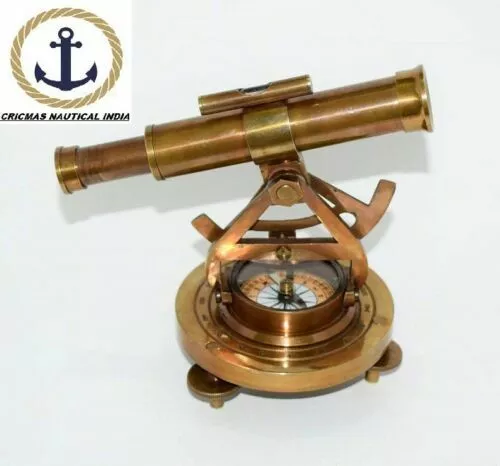 Nautical Brass Theodolite Alidade Telescope Compass Gift Item 5 inch,Brown