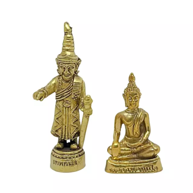 Burmese Bo Bo Gyi Lp Thanjai Fulfill Wish Buddha Amulet Mini Brass Statue Set