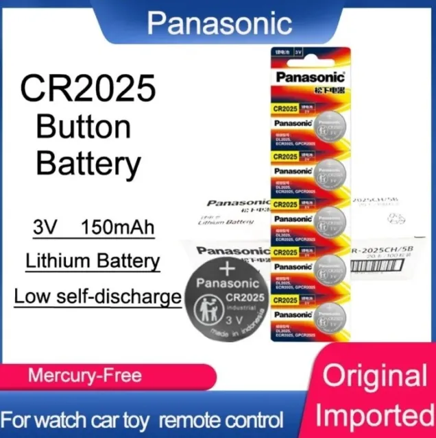 8 Battery Panasonic  CR2025 3V Lithium Coin Cell Battery