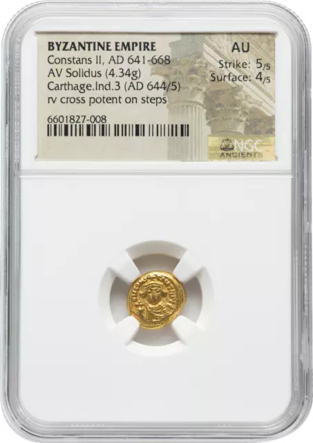 Constans II - Byzantine Empire AV Solidus Carthage - NGC AU - Ancient Gold Coin