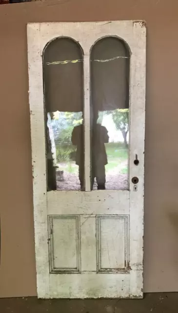 Antique VTG Solid Wood Double Arched Glass Top 32x79 Entry Door Old 818-23B