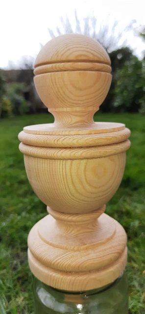 Newel Post Cap / Top Carved Wooden Finial / Hand Turned Pine Wood VICTORIAN