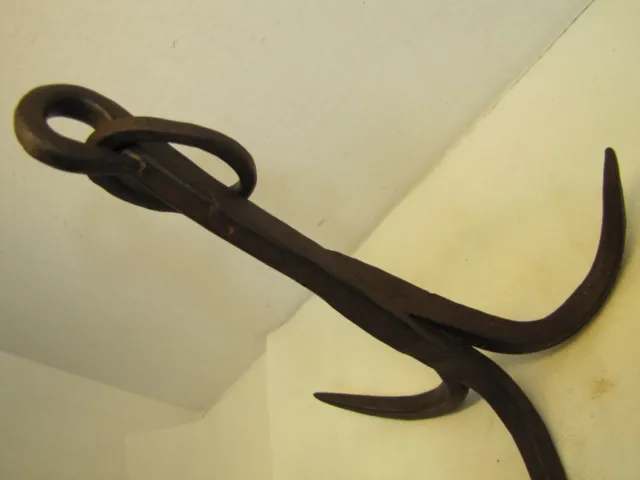 Antique Wrought Iron Triple Hook Hanger Blacksmith Fireplace Hearth Barn Tool 12