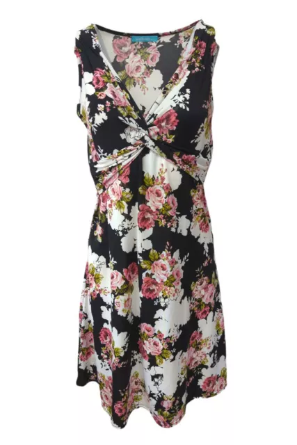 A-Line Dress Floral Self-Tie Plunge-V Printed Sleeveless Midi Size S/M -DR889