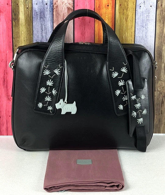 RADLEY ABBOTSFORD HOUSE Black Leather Grab Bag Work Bag Large New