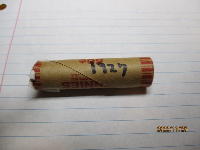 1927 P  LINCOLN WHEAT CENT PENNY ROLL.  (Shotgun roll)
