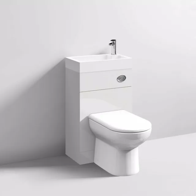 Combined Two In One Wash Basin Toilet Modern Style Cloakroom White BTW Pan Seat