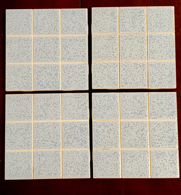 Vintage Blue Mono Score Ceramic Tile Four Pieces NOS