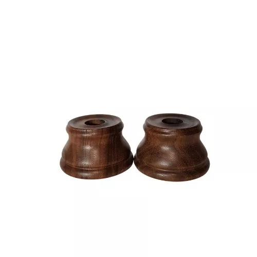 MCM 2 1/4" Turned Teak? Wood Pair of Candlestick Holders Felted Bottom Vtg