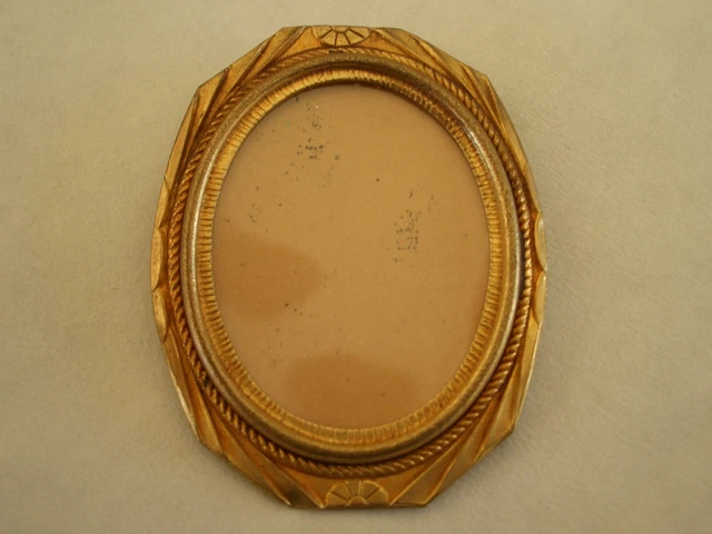 Grande Broche ancienne ART DECO porte-photo en laiton doré ouvragé