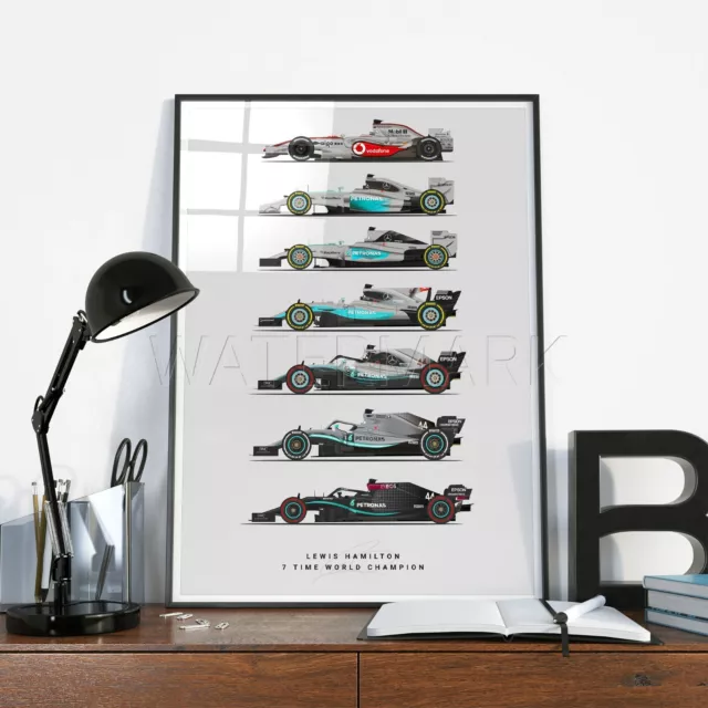 Lewis Hamilton Print Poster Gift Framed Artwork World Championship Cars Mercedes