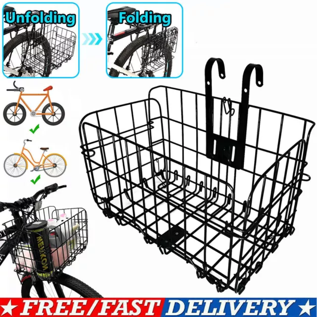 Metal Foldable Bike Front Rear Basket Bicycle Handlebar Shopping Carrier Cycling