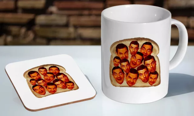 Mr Bean Beans On Toast Funny Gift Tea / Coffee Mug Coaster Gift Set