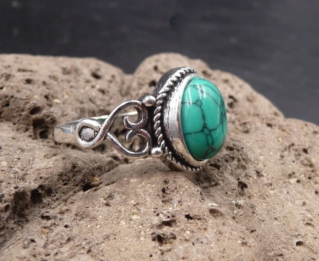 Bague Argent Massif Tête D'animal - Pierre Turquoise - Taille 55 - Occasion