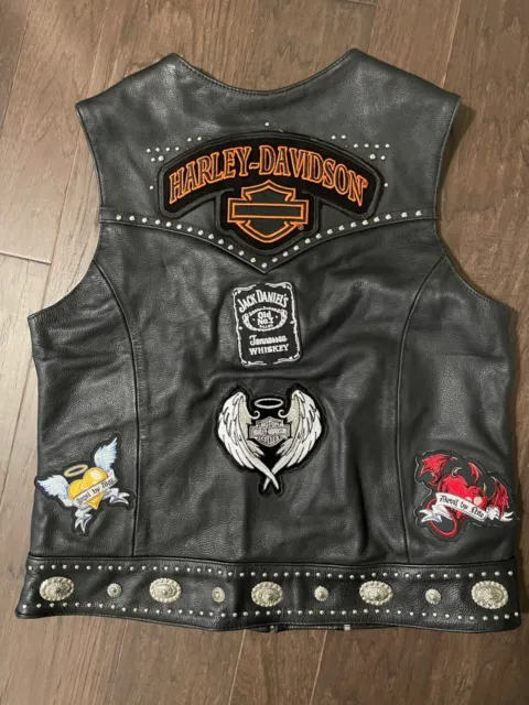 Women's Premium Leather Vest Jacket With Harley Davidson Embroidered Patches XL