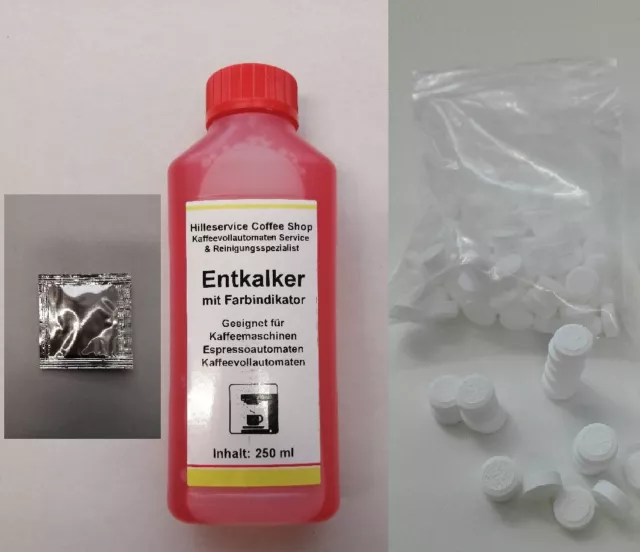 20 Reinigungstabs +250ml Entkalker Rot +Silikonfett 3g für Kaffeevollautomaten