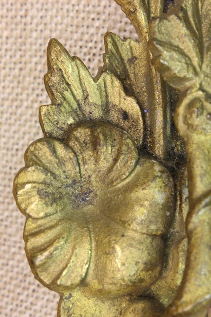 Old Hook Fancy picture Hanger Curtain Tieback Leaves Flower Brass Victorian 6