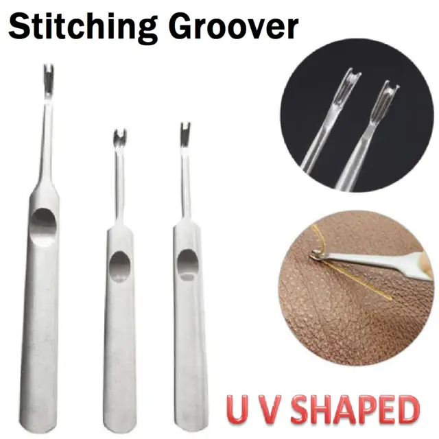 U V Shaped Stitching Groover Work Punch Leather Craft Carving Saddle Tool Kit