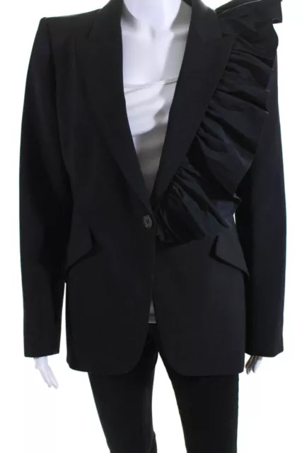 Alexander McQueen Womens Wool Ruffled Buttoned Collared Blazer Black Size EUR48