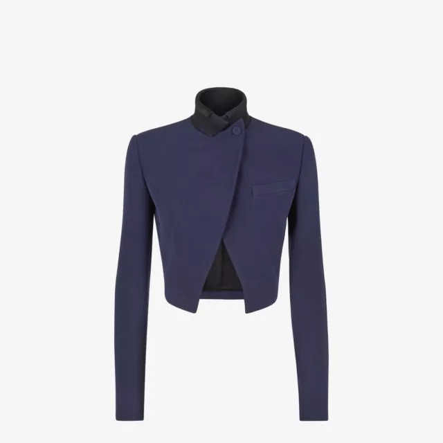 FENDI 2550$ Blue Short Bolero Style Jacket - Grain De Poudre Wool