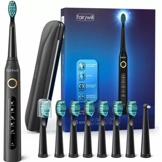 Brosse à dents électrique Sonic rechargeable sans fil Etanche 5 Modes 8 têtes