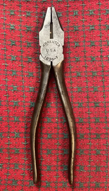 Vintage Kraeuter Industrial 1830-7 Lineman’s Pliers Cutting Pliers USA Excellent