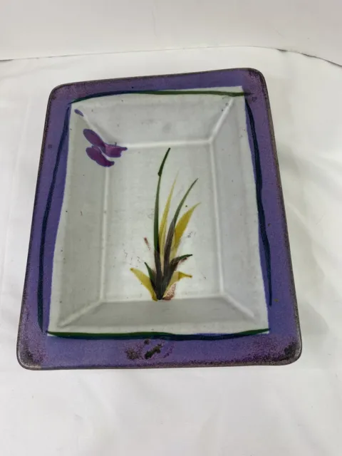 Hand Crafted Studio Pottery Stoneware Rectangle Bowl Artist Signed RHM Purple